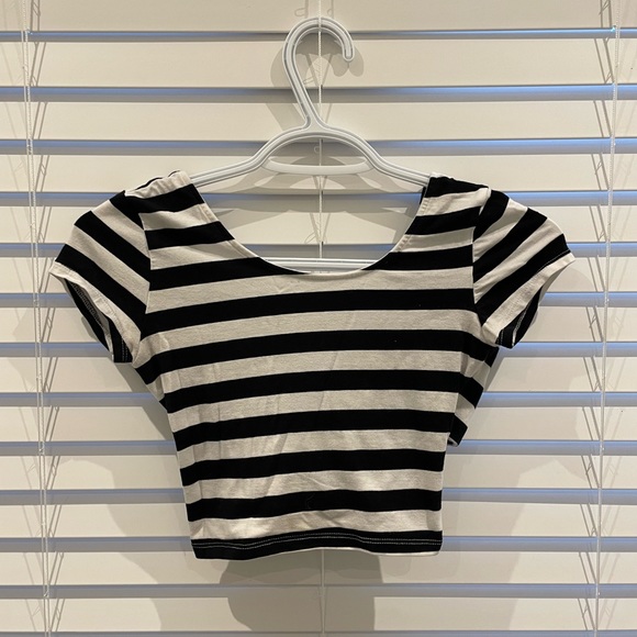 White & Black Striped Cross-Back T-Shirt - Picture 1 of 2